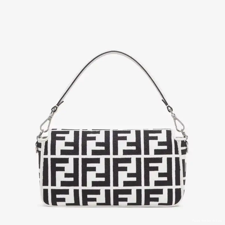 Cheap In White Canvas Medium Motif Black FF Fendi Bag Baguette 0503